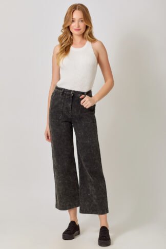 Mystree - Washed Black Wide Leg Trousers with Side Pockets