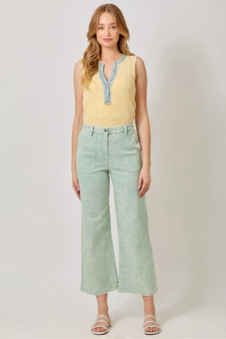 Mystree - Washed Ice Blue Wide Leg Trousers with Side Pockets