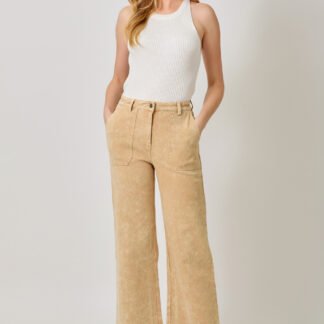 Mystree - Washed Sand Wide Leg Trousers with Side Pockets