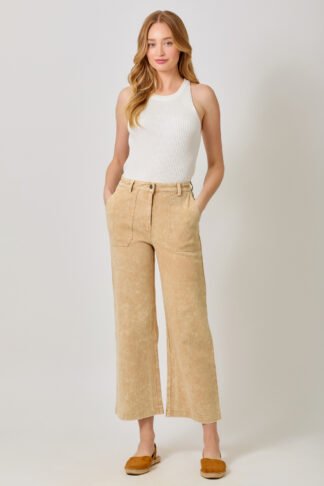 Mystree - Washed Sand Wide Leg Trousers with Side Pockets