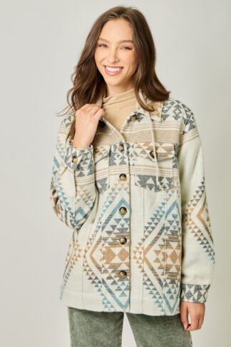 Mystree - Hoodie Aztec Jacket in Ivory Taupe Mix