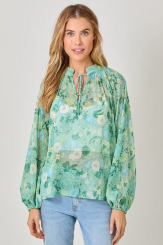 Mystree – Ruffle Collar Peasant Blouse in Green