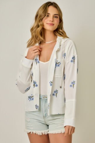 Mystree – Off White Embroidered Hoodie Jacket