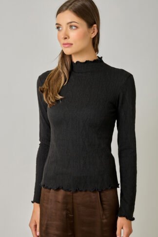Mystree – Cable Knit Mock Neck Top in Black
