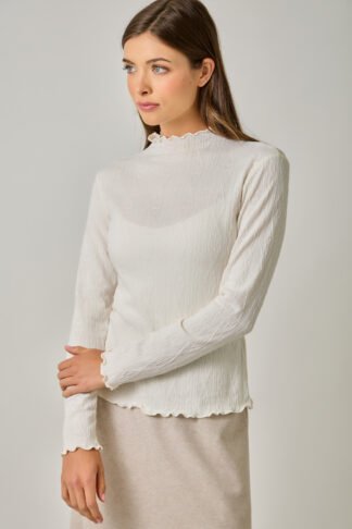 Mystree – Cable Knit Mock Neck Top in Ivory